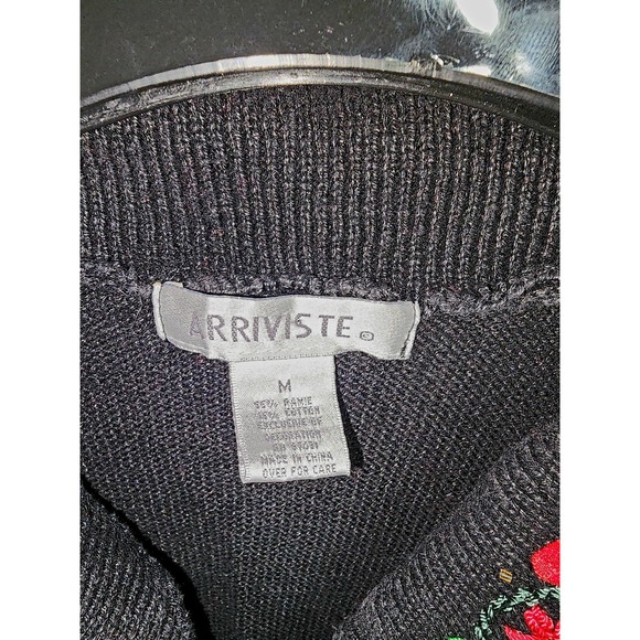 Arriviste Christmas Sweater Black‎ Poinsettias Beads cardigan - Picture 5 of 6